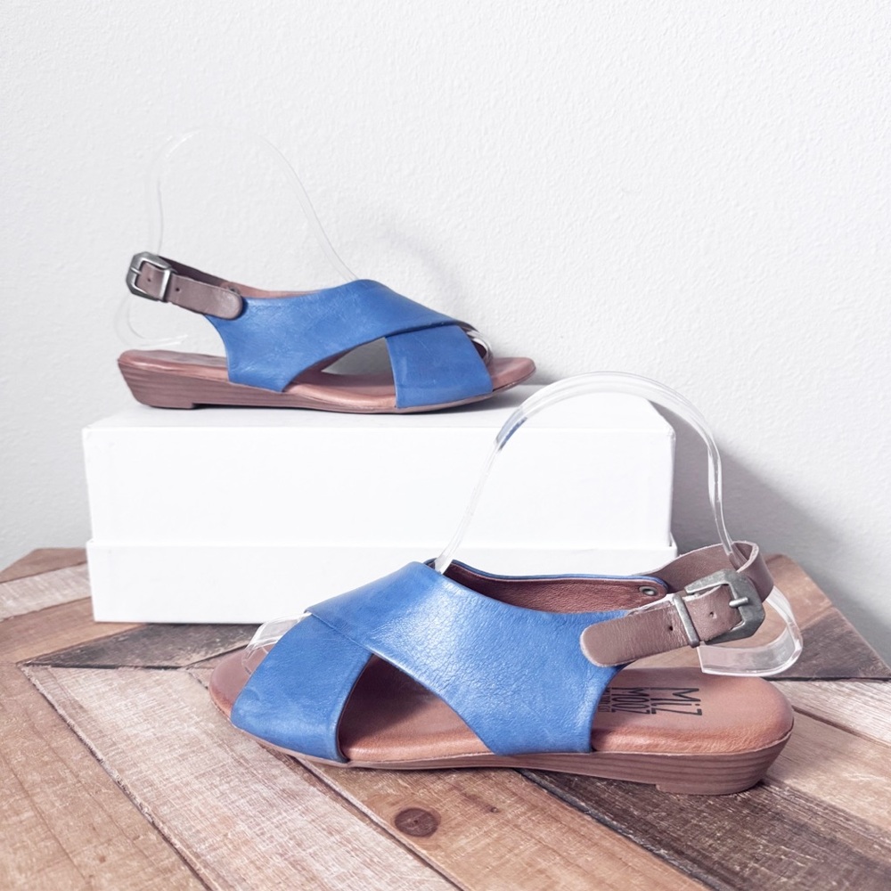 Miz Mooz Blue and Brown Leather Women's Sandals - Picture 2 of 12